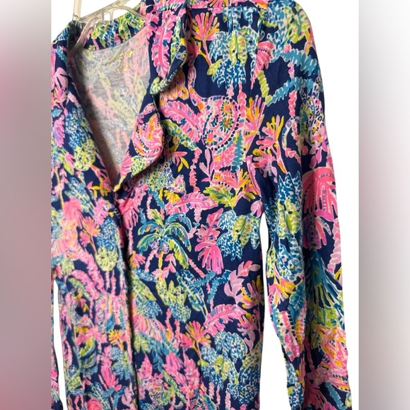 LILLY PULITZER Oyster Bay Navy PJ Knit Button Up Long Sleeve Top (Size XXS) - Picture 3 of 6